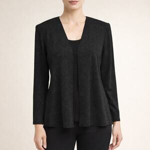 Alex Evenings Women's Medium Black Sparkle Cardigan Evening Jacket